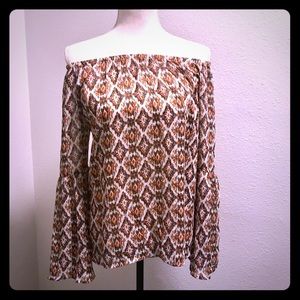 Off Shoulder Sheer Blouse w/Bell Sleeves